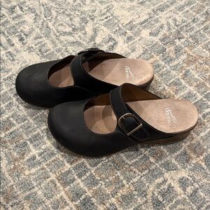 Dansko Black Leather Mary Jane Slip-On Clogs